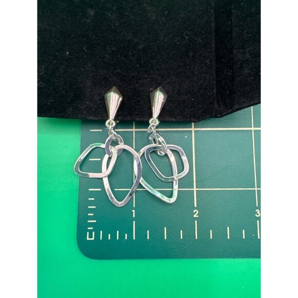 Silver Abstract Geometric Clip-On Earrings - Picture 4 of 4